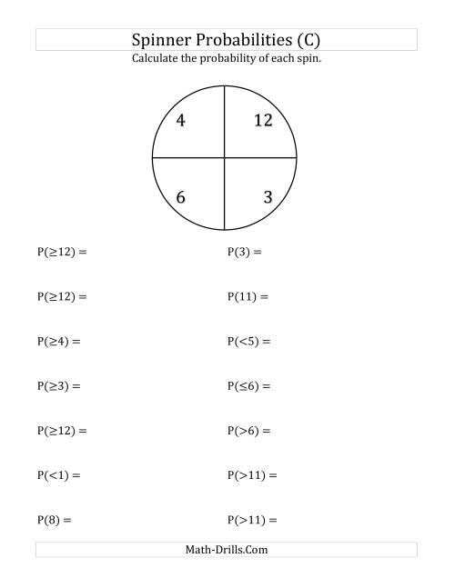 The 4 Section Spinner Probabilities (C) Math Worksheet