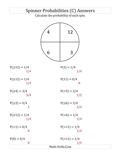 The 4 Section Spinner Probabilities (C) Math Worksheet Page 2