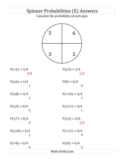 The 4 Section Spinner Probabilities (E) Math Worksheet Page 2