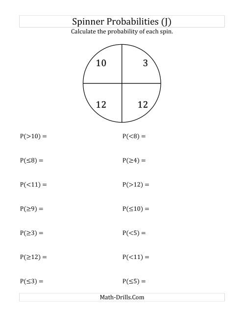 The 4 Section Spinner Probabilities (J) Math Worksheet