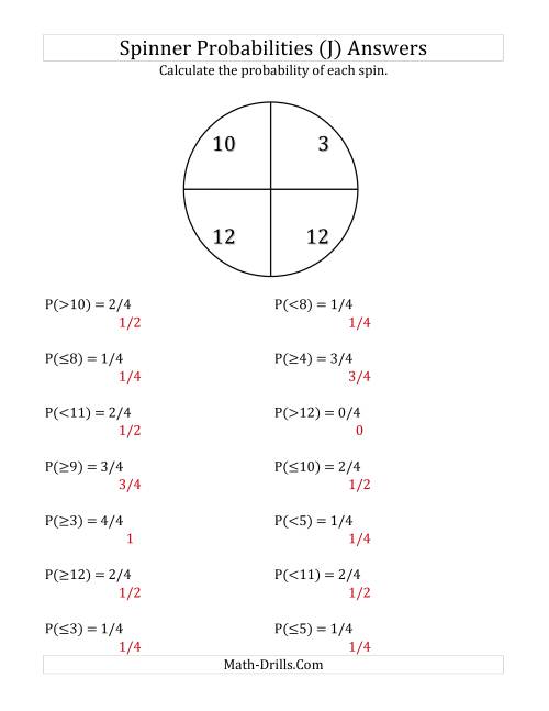 The 4 Section Spinner Probabilities (J) Math Worksheet Page 2