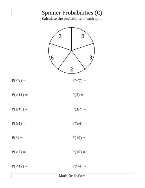 The 5 Section Spinner Probabilities (C) Math Worksheet
