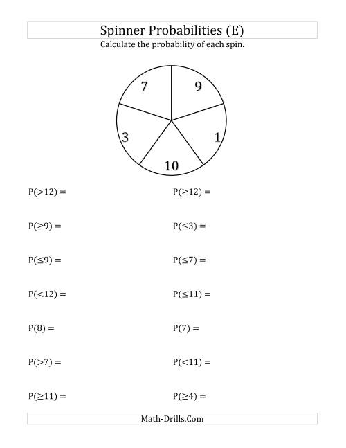 The 5 Section Spinner Probabilities (E) Math Worksheet