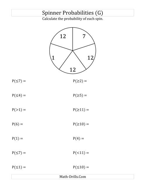 The 5 Section Spinner Probabilities (G) Math Worksheet