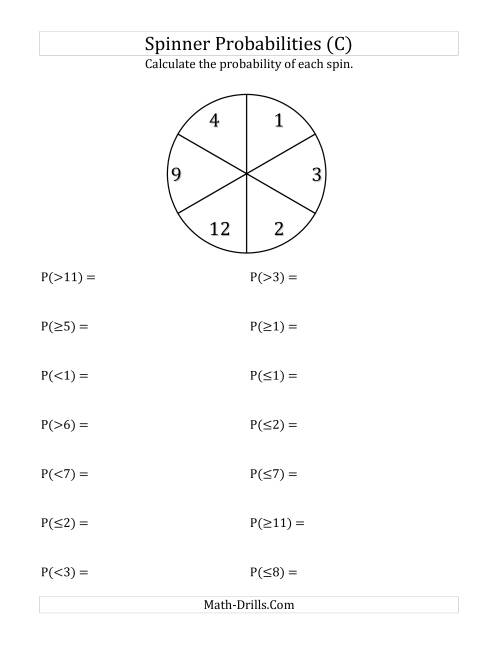The 6 Section Spinner Probabilities (C) Math Worksheet