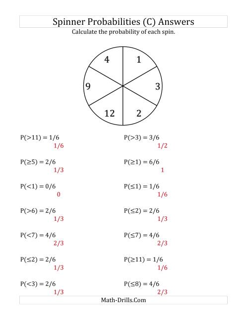 The 6 Section Spinner Probabilities (C) Math Worksheet Page 2
