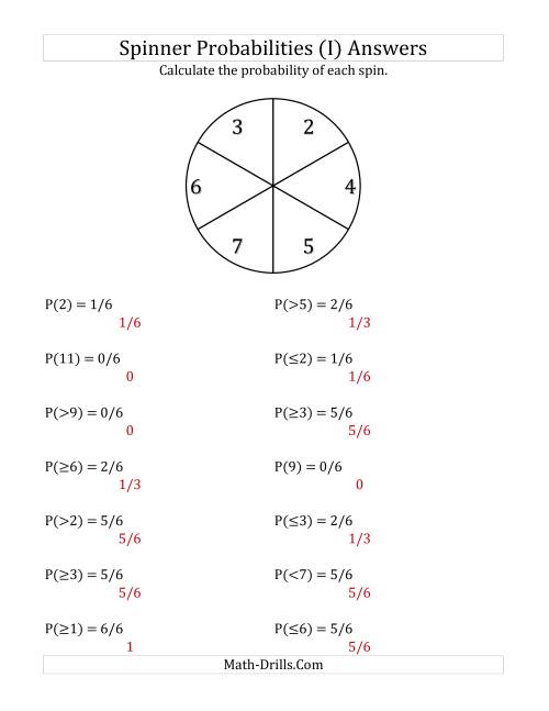 The 6 Section Spinner Probabilities (I) Math Worksheet Page 2