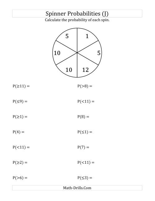 The 6 Section Spinner Probabilities (J) Math Worksheet