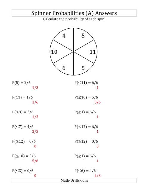 The 6 Section Spinner Probabilities (All) Math Worksheet Page 2