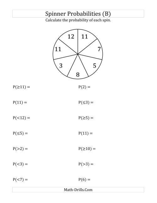 The 7 Section Spinner Probabilities (B) Math Worksheet