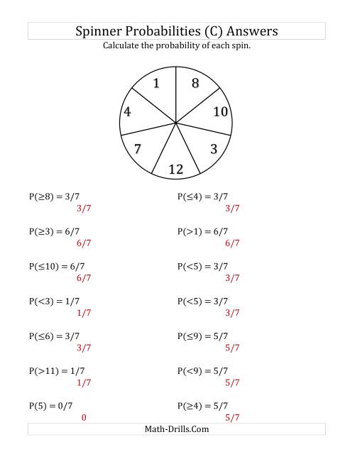 The 7 Section Spinner Probabilities (C) Math Worksheet Page 2