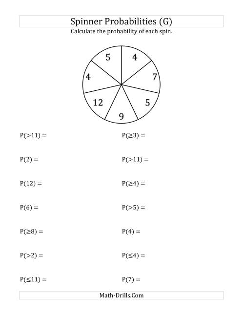 The 7 Section Spinner Probabilities (G) Math Worksheet
