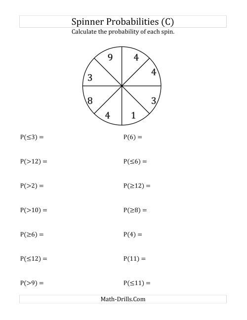 The 8 Section Spinner Probabilities (C) Math Worksheet