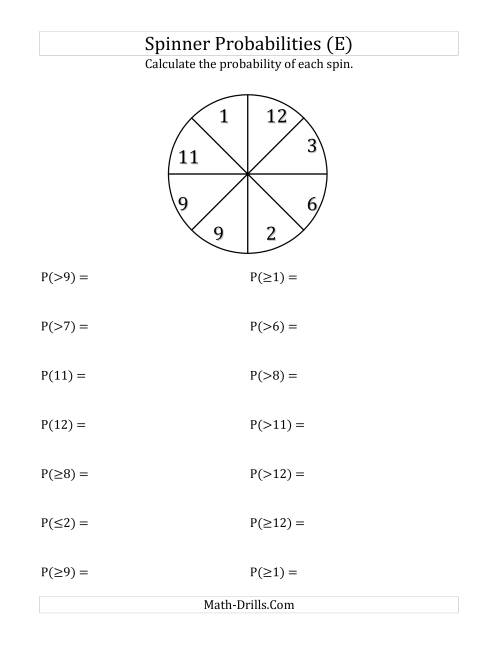 The 8 Section Spinner Probabilities (E) Math Worksheet