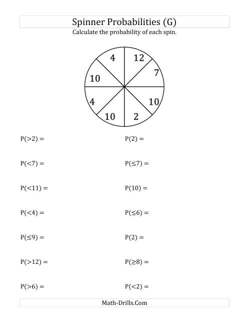 The 8 Section Spinner Probabilities (G) Math Worksheet