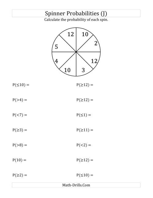 The 8 Section Spinner Probabilities (J) Math Worksheet