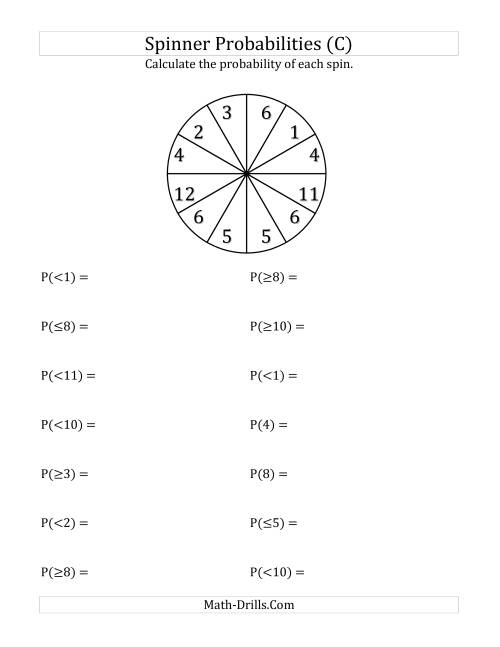 The 12 Section Spinner Probabilities (C) Math Worksheet
