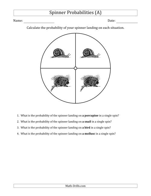 The Non-Numerical Spinners with Pictures (4 Sections) (A) Math Worksheet