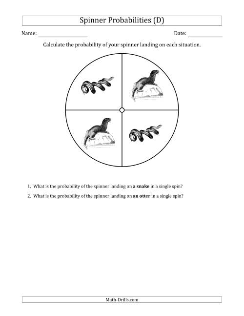The Non-Numerical Spinners with Pictures (4 Sections) (D) Math Worksheet