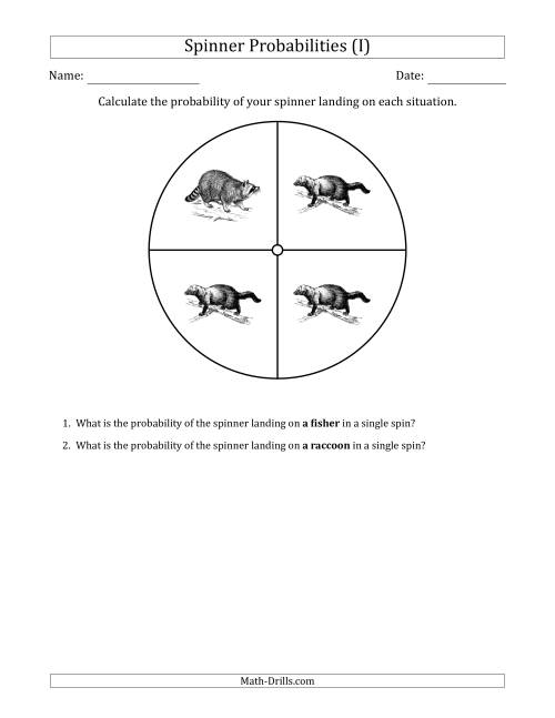 The Non-Numerical Spinners with Pictures (4 Sections) (I) Math Worksheet