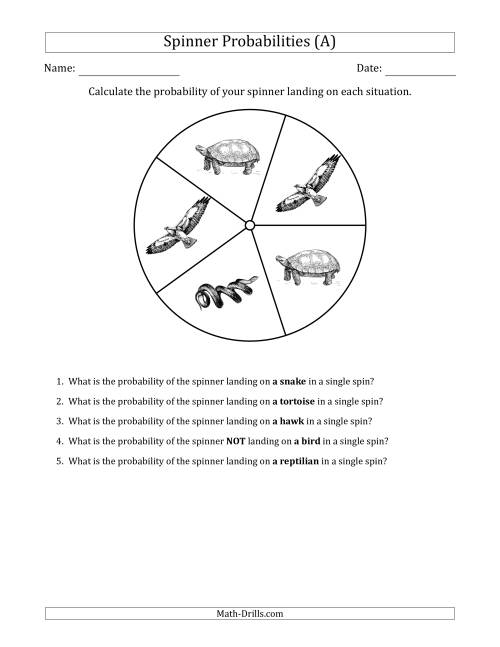 The Non-Numerical Spinners with Pictures (5 Sections) (A) Math Worksheet