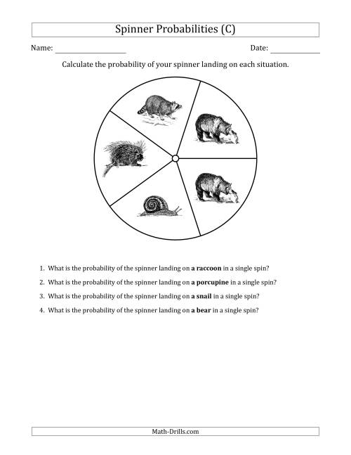 The Non-Numerical Spinners with Pictures (5 Sections) (C) Math Worksheet