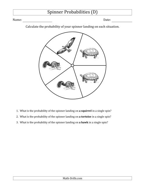 The Non-Numerical Spinners with Pictures (5 Sections) (D) Math Worksheet