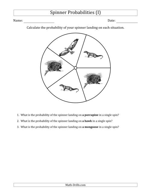 The Non-Numerical Spinners with Pictures (5 Sections) (I) Math Worksheet