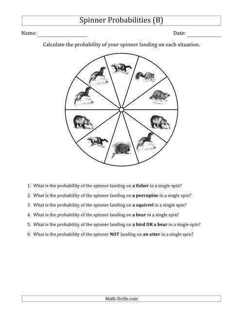 The Non-Numerical Spinners with Pictures (10 Sections) (B) Math Worksheet