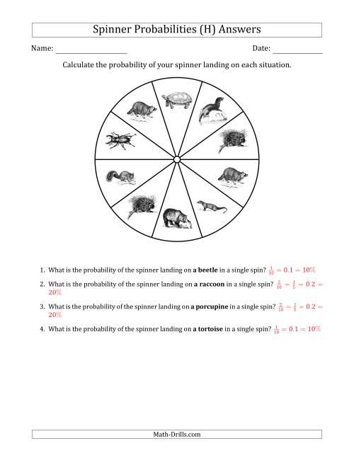 The Non-Numerical Spinners with Pictures (10 Sections) (H) Math Worksheet Page 2