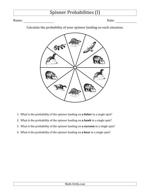 The Non-Numerical Spinners with Pictures (10 Sections) (I) Math Worksheet