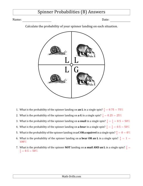 The Non-Numerical Spinners with Letters/Pictures (4 Sections) (B) Math Worksheet Page 2