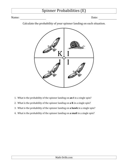 The Non-Numerical Spinners with Letters/Pictures (4 Sections) (E) Math Worksheet