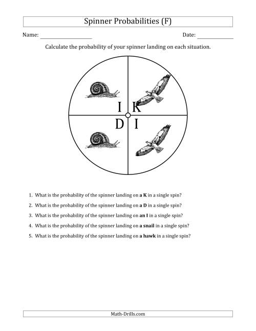 The Non-Numerical Spinners with Letters/Pictures (4 Sections) (F) Math Worksheet