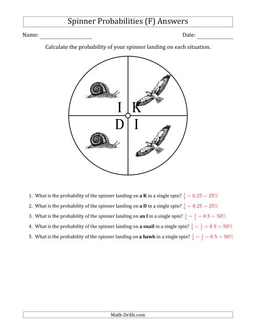 The Non-Numerical Spinners with Letters/Pictures (4 Sections) (F) Math Worksheet Page 2