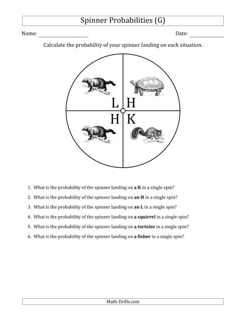 The Non-Numerical Spinners with Letters/Pictures (4 Sections) (G) Math Worksheet