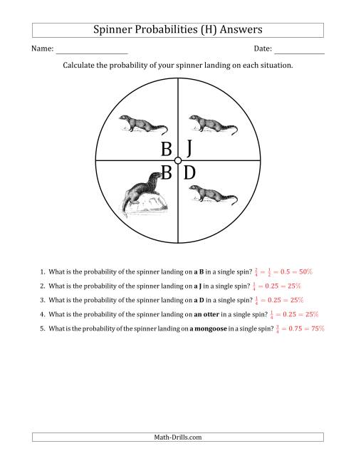 The Non-Numerical Spinners with Letters/Pictures (4 Sections) (H) Math Worksheet Page 2