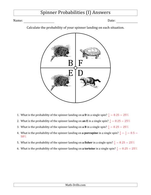 The Non-Numerical Spinners with Letters/Pictures (4 Sections) (I) Math Worksheet Page 2