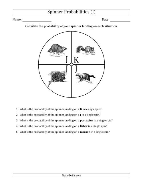 The Non-Numerical Spinners with Letters/Pictures (4 Sections) (J) Math Worksheet