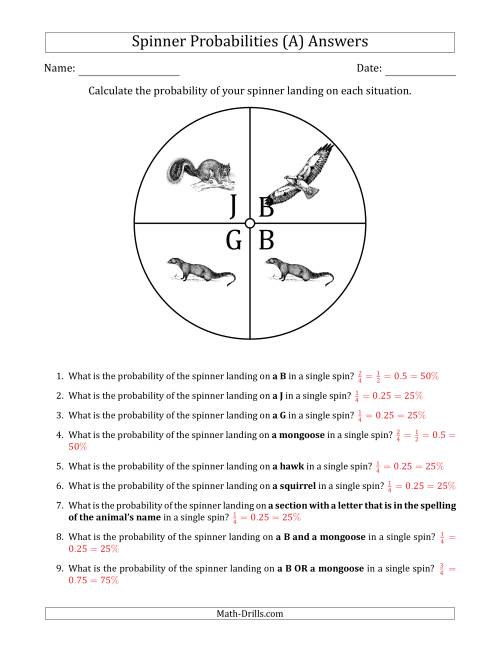 The Non-Numerical Spinners with Letters/Pictures (4 Sections) (All) Math Worksheet Page 2