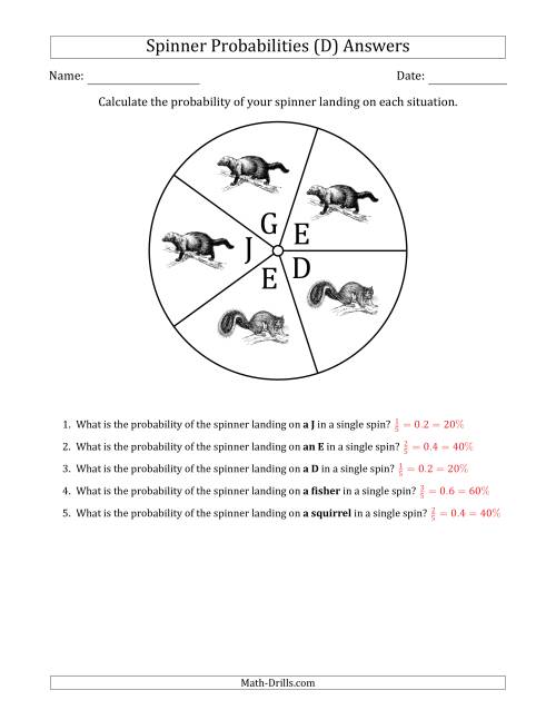 The Non-Numerical Spinners with Letters/Pictures (5 Sections) (D) Math Worksheet Page 2