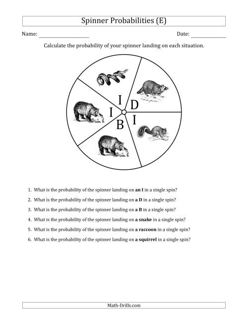 The Non-Numerical Spinners with Letters/Pictures (5 Sections) (E) Math Worksheet