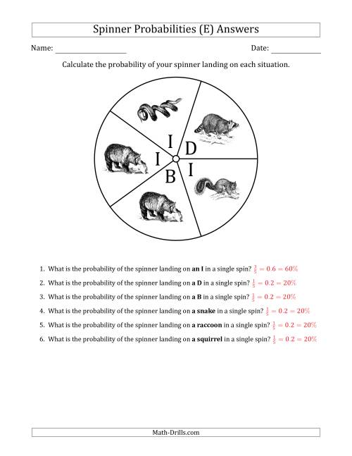 The Non-Numerical Spinners with Letters/Pictures (5 Sections) (E) Math Worksheet Page 2