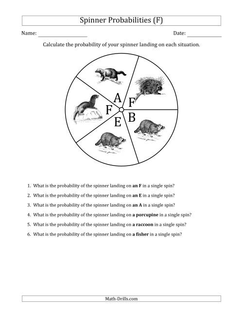 The Non-Numerical Spinners with Letters/Pictures (5 Sections) (F) Math Worksheet