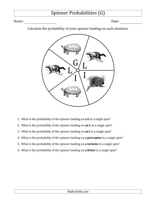The Non-Numerical Spinners with Letters/Pictures (5 Sections) (G) Math Worksheet