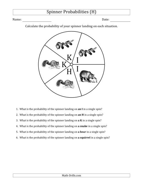 The Non-Numerical Spinners with Letters/Pictures (5 Sections) (H) Math Worksheet