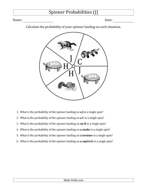 The Non-Numerical Spinners with Letters/Pictures (5 Sections) (J) Math Worksheet