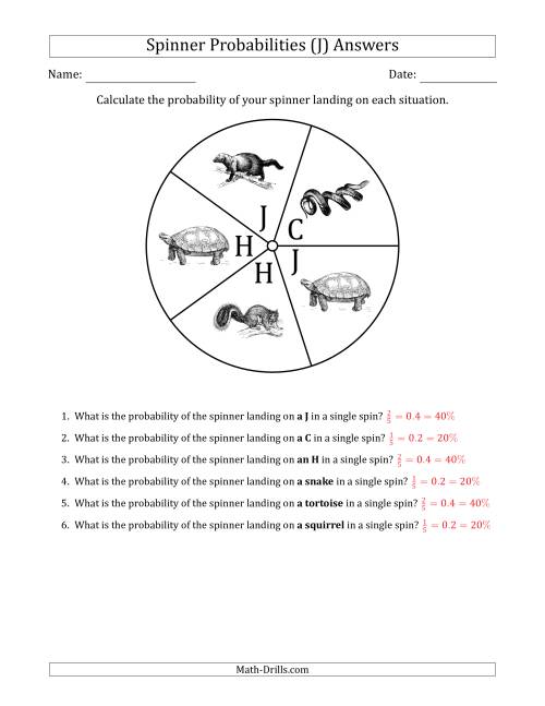 The Non-Numerical Spinners with Letters/Pictures (5 Sections) (J) Math Worksheet Page 2