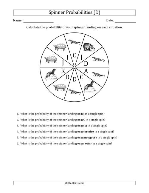 The Non-Numerical Spinners with Letters/Pictures (10 Sections) (D) Math Worksheet