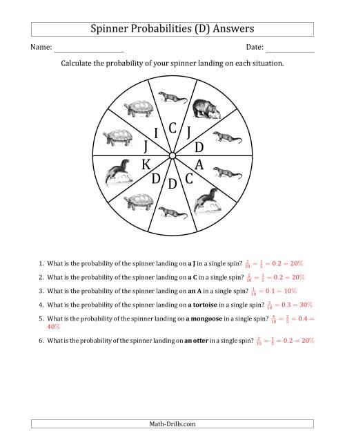 The Non-Numerical Spinners with Letters/Pictures (10 Sections) (D) Math Worksheet Page 2